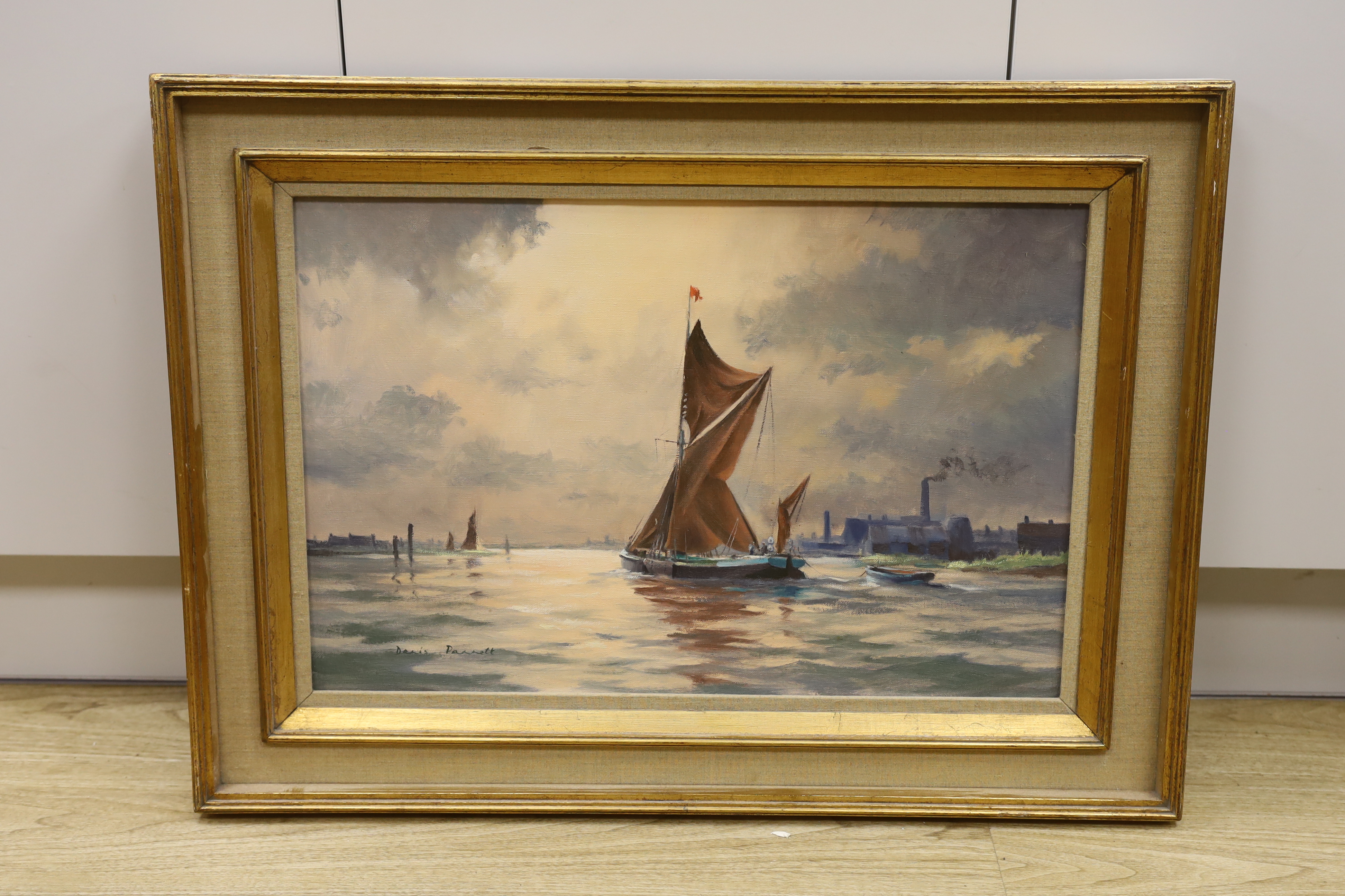 Denis Pannett (b.1939), oil on canvas, Estuary scene with boats, signed, 39 x 59cm